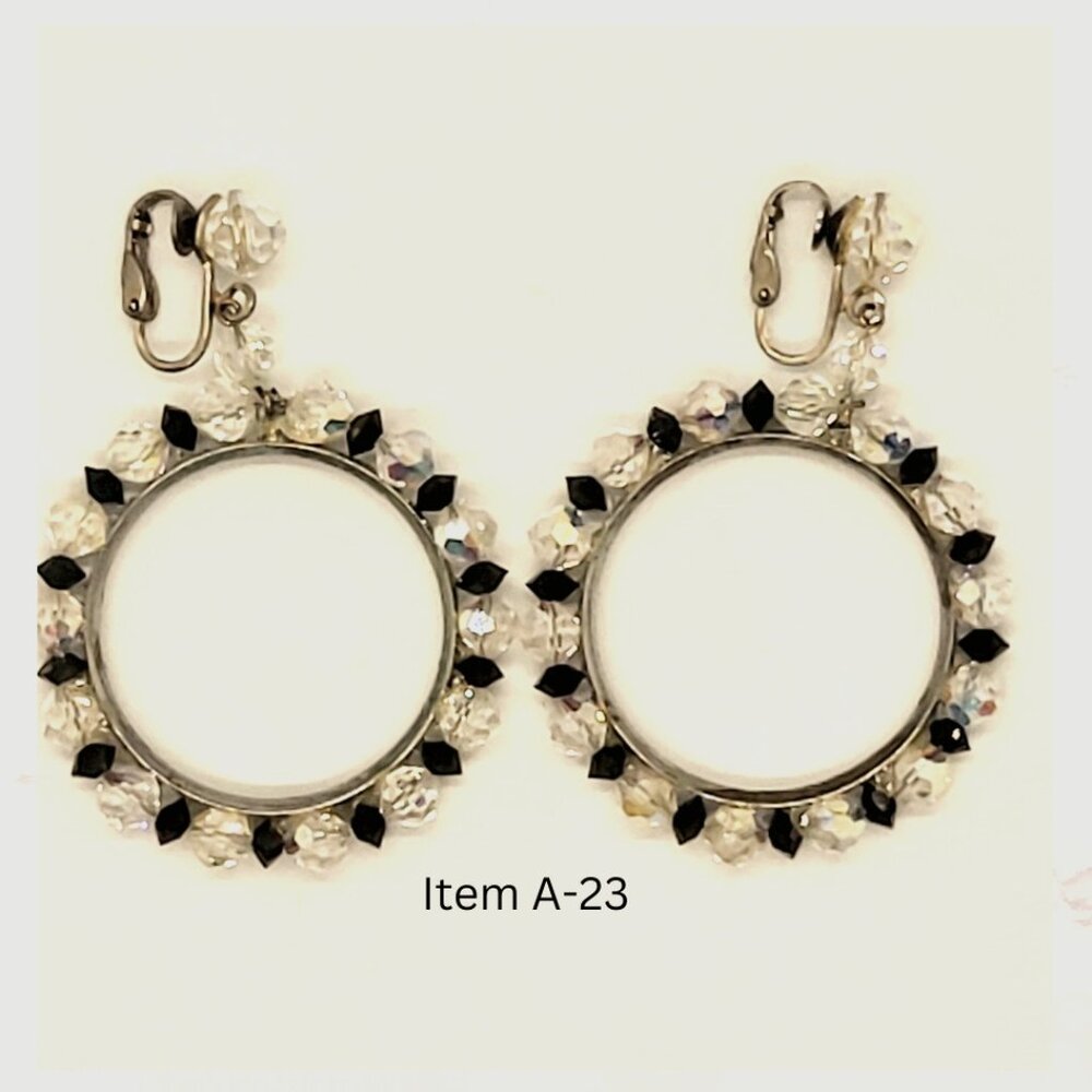 Black/Clear Clasp Hoop Earrings Item A-23